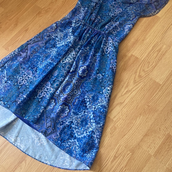 Elie Tahari Blue Sleeveless Chiffon Layover Fit and Flare Midi Dress Size 6 - Picture 2 of 11